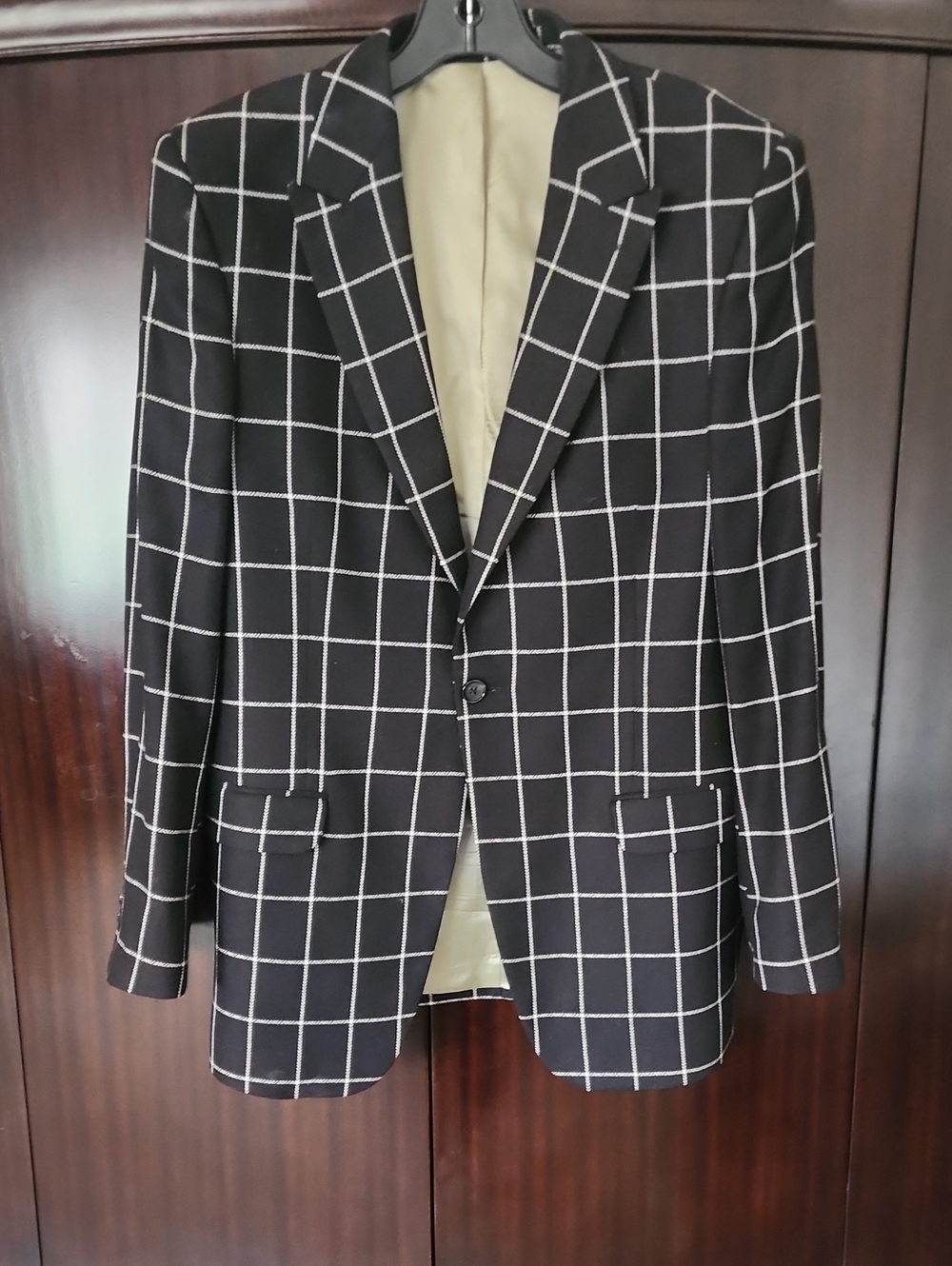 Alexander McQueen Black Windowpane Blazer with White Grid